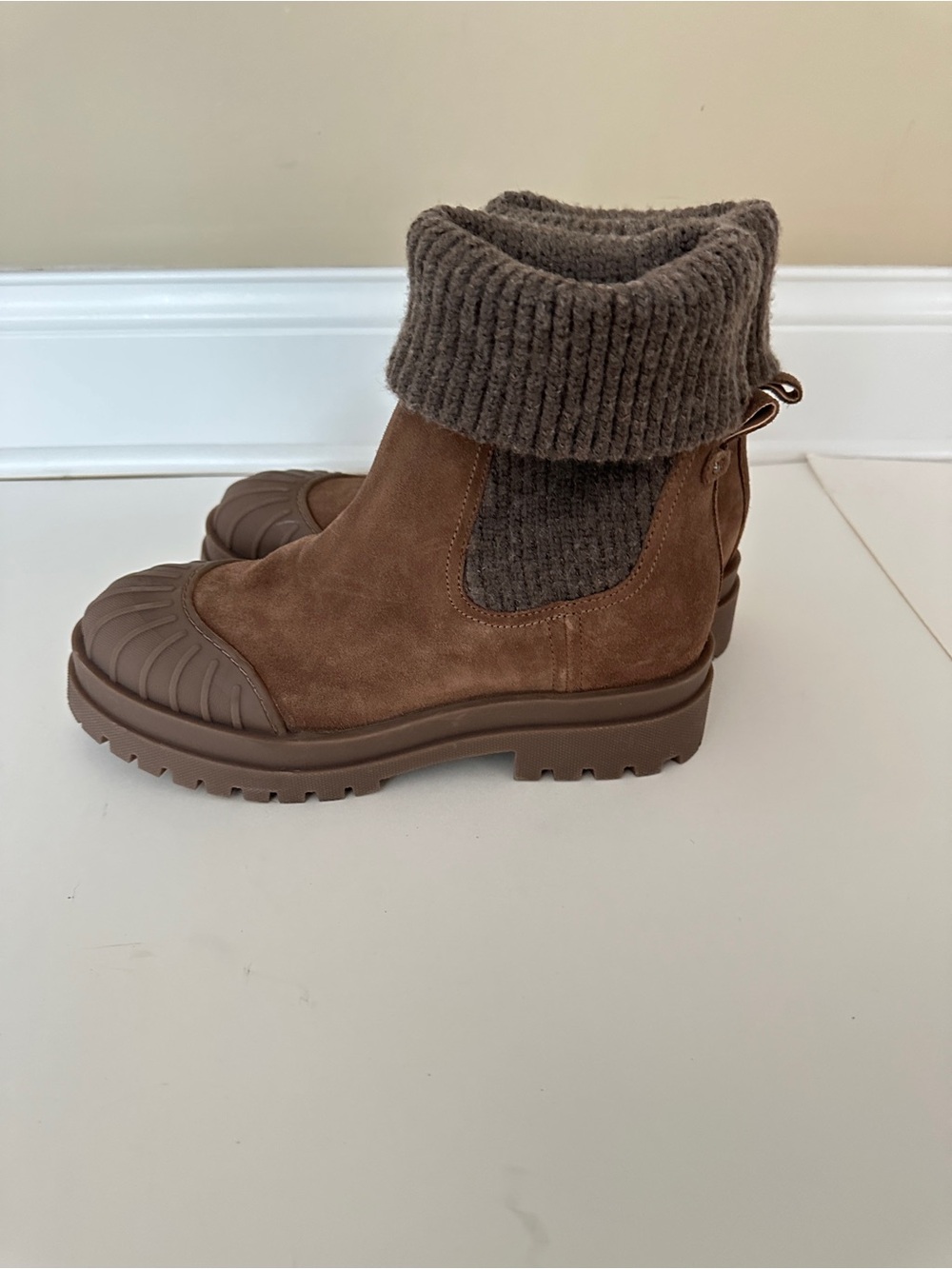 NEW Sam Edelman Steele Knit Chelsea Brown Suede Women's Boots, Sz 8.5